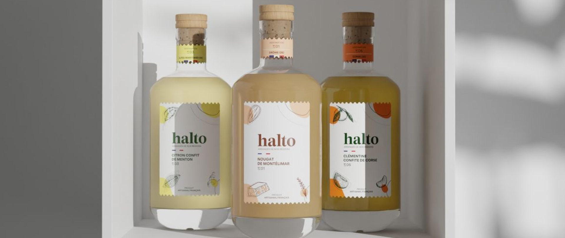 Bouteilles avec cohérence bouchon–flacon–étiquette 
